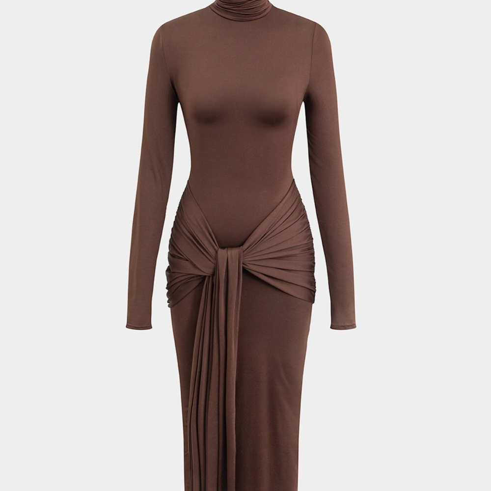 Chic Long Sleeve Brown Dress